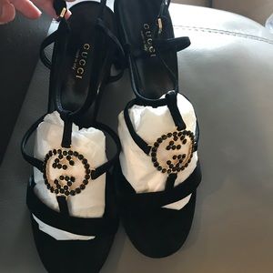 Gucci black stones block heel sandals